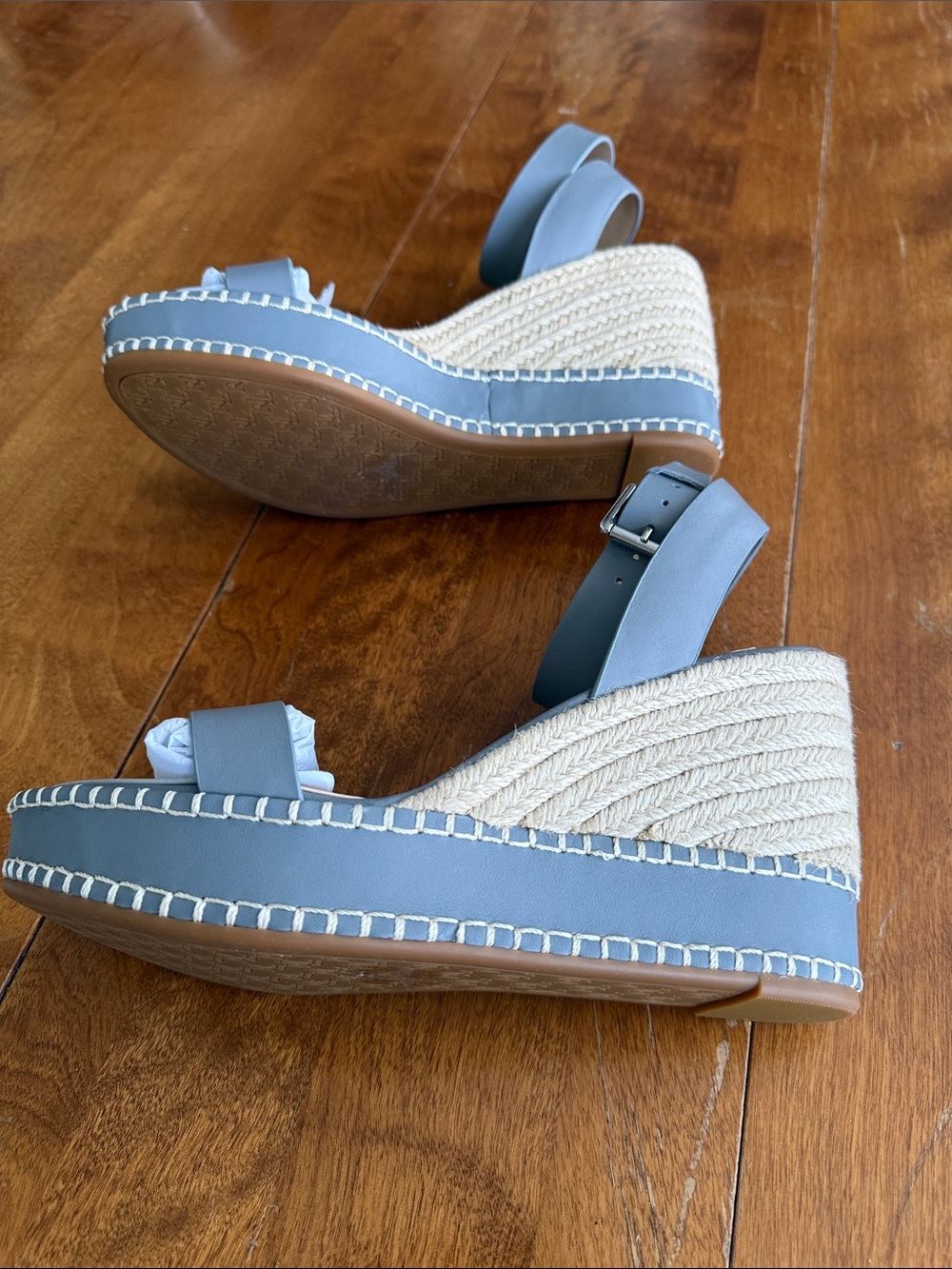 Lauren Ralph Lauren Gray Leather Espadrille Wedges with Ankle Strap